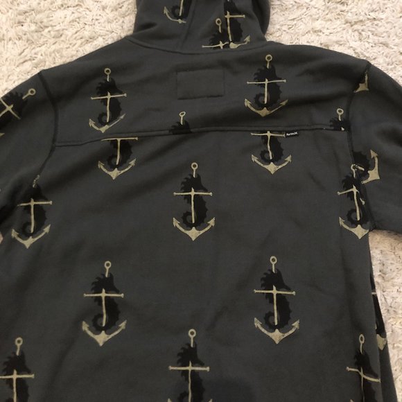 NEW w-tag MENS HURLEY Hoody ZipUp Sweatshirt Crew-MEDIUM- Nautical Boat Anchor - Picture 3 of 4